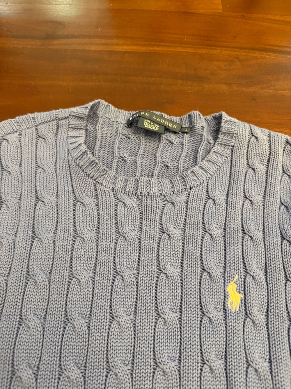Vtg Ralph Lauren Blue Cotton Cable-Knit Crewneck Sweater - Picture 3 of 4